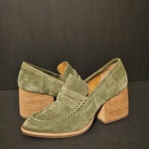 Kork-Ease Olive Green Suede Block Heel Loafers